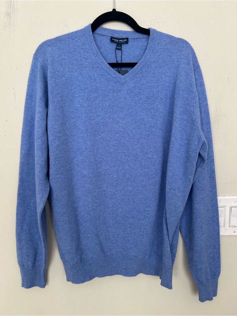 NWT Peter Millar Crown Crafted V-Neck Sweater wool cashmere in Heather Blue.